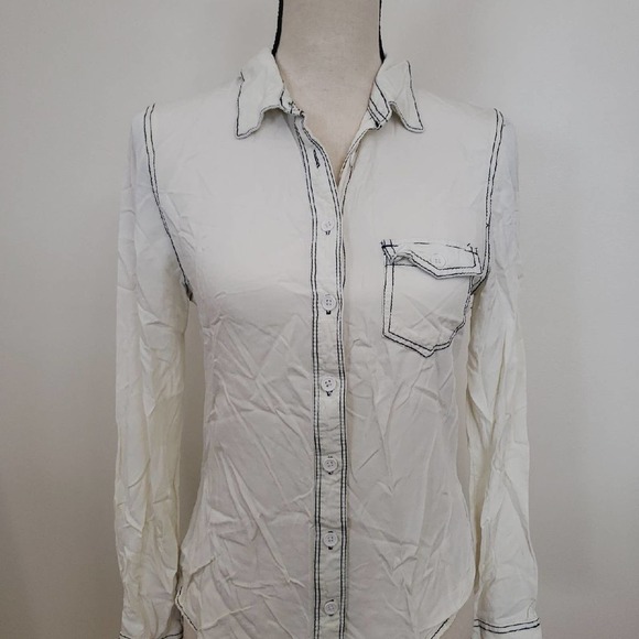 Hippie Laundry White Button Up Shirt Blue Stitching Sz S - Picture 1 of 8